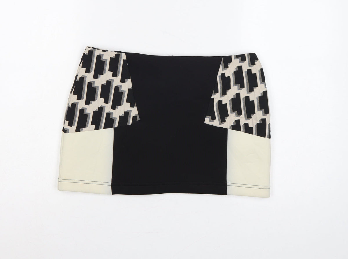 River Island Women Black Ivory UK 10 Geometric Zip Mini Pencil Skirt