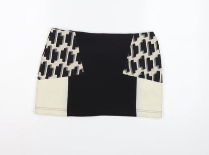 River Island Women Black Ivory UK 10 Geometric Zip Mini Pencil Skirt