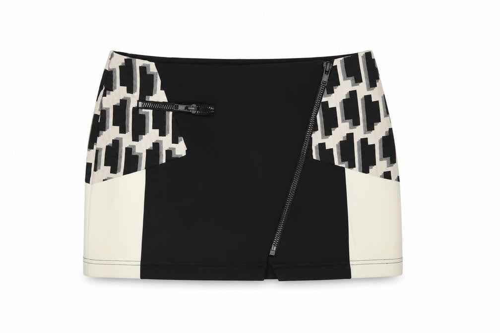 River Island Women Black Ivory UK 10 Geometric Zip Mini Pencil Skirt