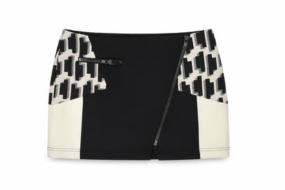 River Island Women Black Ivory UK 10 Geometric Zip Mini Pencil Skirt