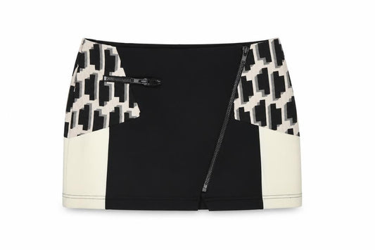 River Island Women Black Ivory UK 10 Geometric Zip Mini Pencil Skirt