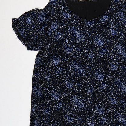 Evans Women Black Blue Floral Shift Dress UK 20 Flutter Sleeve
