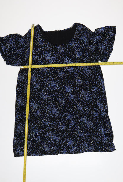 Evans Women Black Blue Floral Shift Dress UK 20 Flutter Sleeve