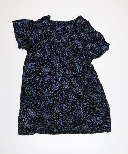 Evans Women Black Blue Floral Shift Dress UK 20 Flutter Sleeve