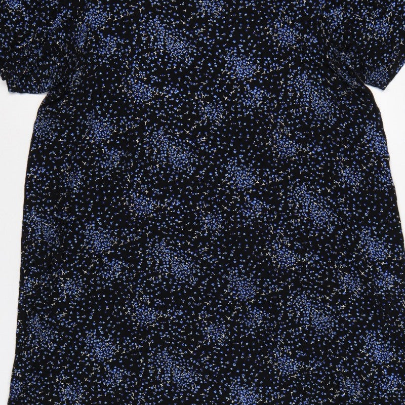 Evans Women Black Blue Floral Shift Dress UK 20 Flutter Sleeve