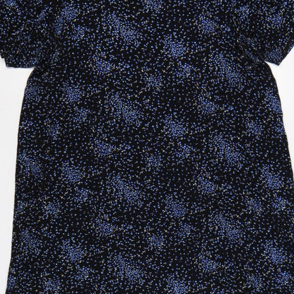 Evans Women Black Blue Floral Shift Dress UK 20 Flutter Sleeve
