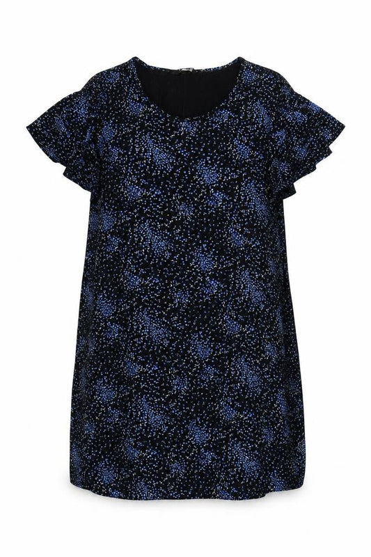 Evans Women Black Blue Floral Shift Dress UK 20 Flutter Sleeve