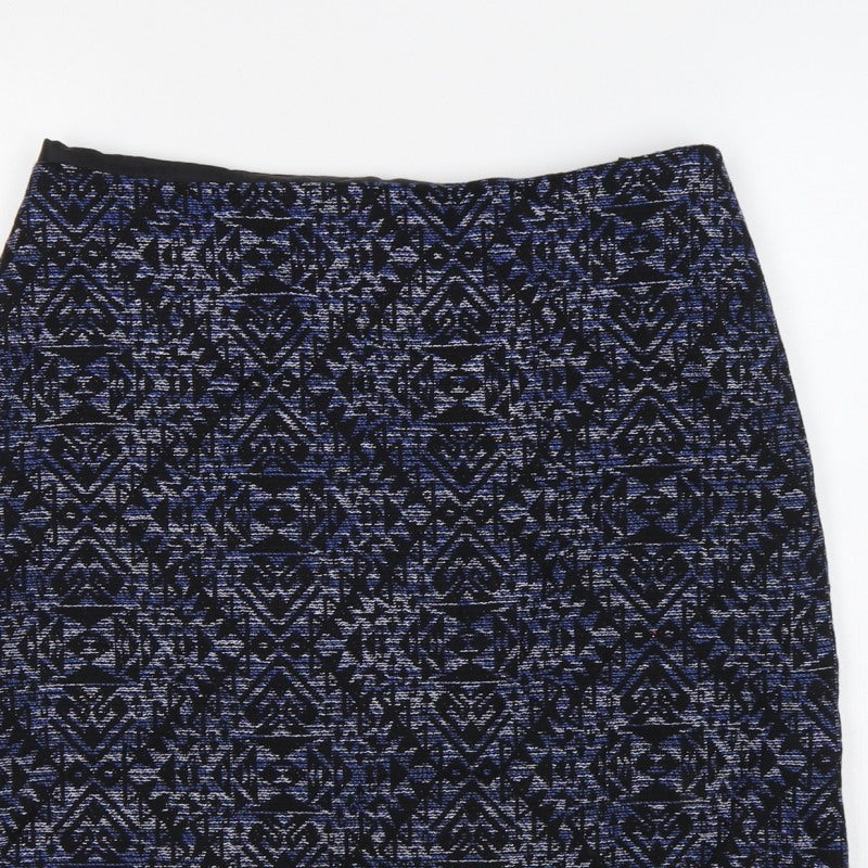Marks and Spencer Women Blue Geometric Pencil Skirt UK 14 Knee Length