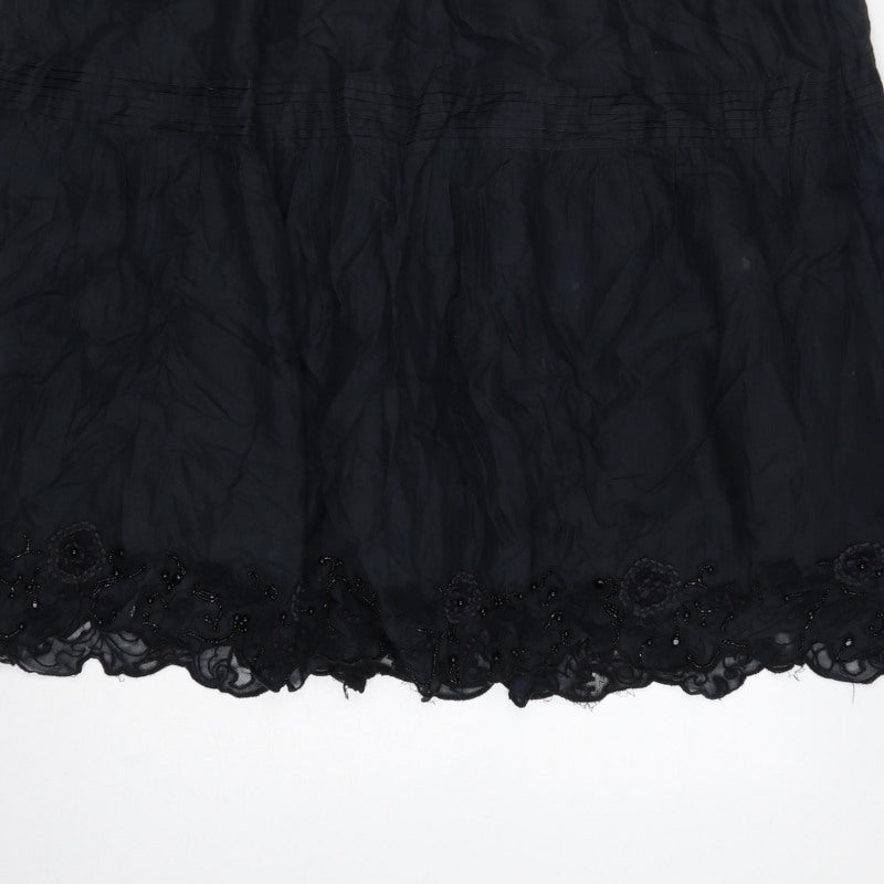 Whistles Women’s Black UK 12 A-Line Midi Cotton Beaded Lace Skirt