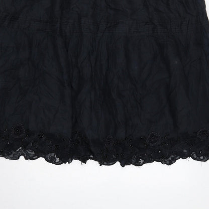 Whistles Women’s Black UK 12 A-Line Midi Cotton Beaded Lace Skirt
