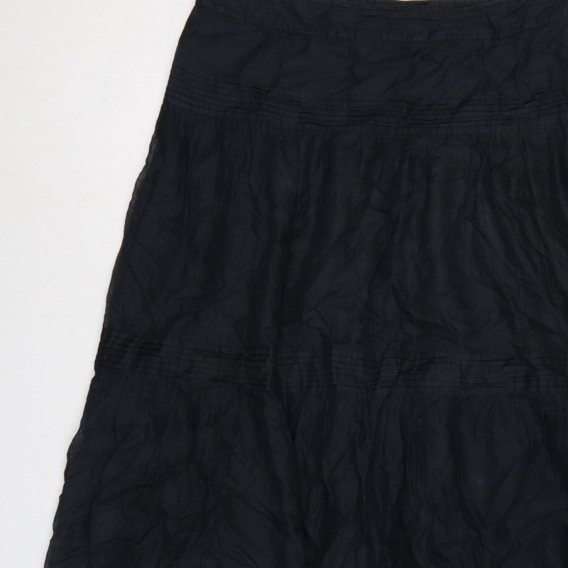 Whistles Women’s Black UK 12 A-Line Midi Cotton Beaded Lace Skirt