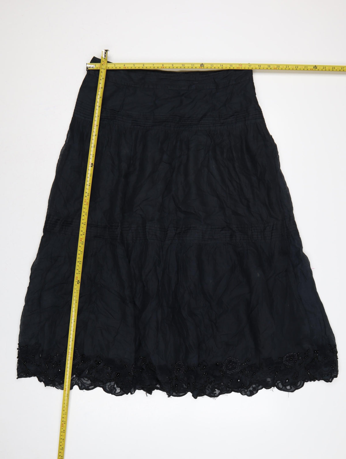 Whistles Women’s Black UK 12 A-Line Midi Cotton Beaded Lace Skirt