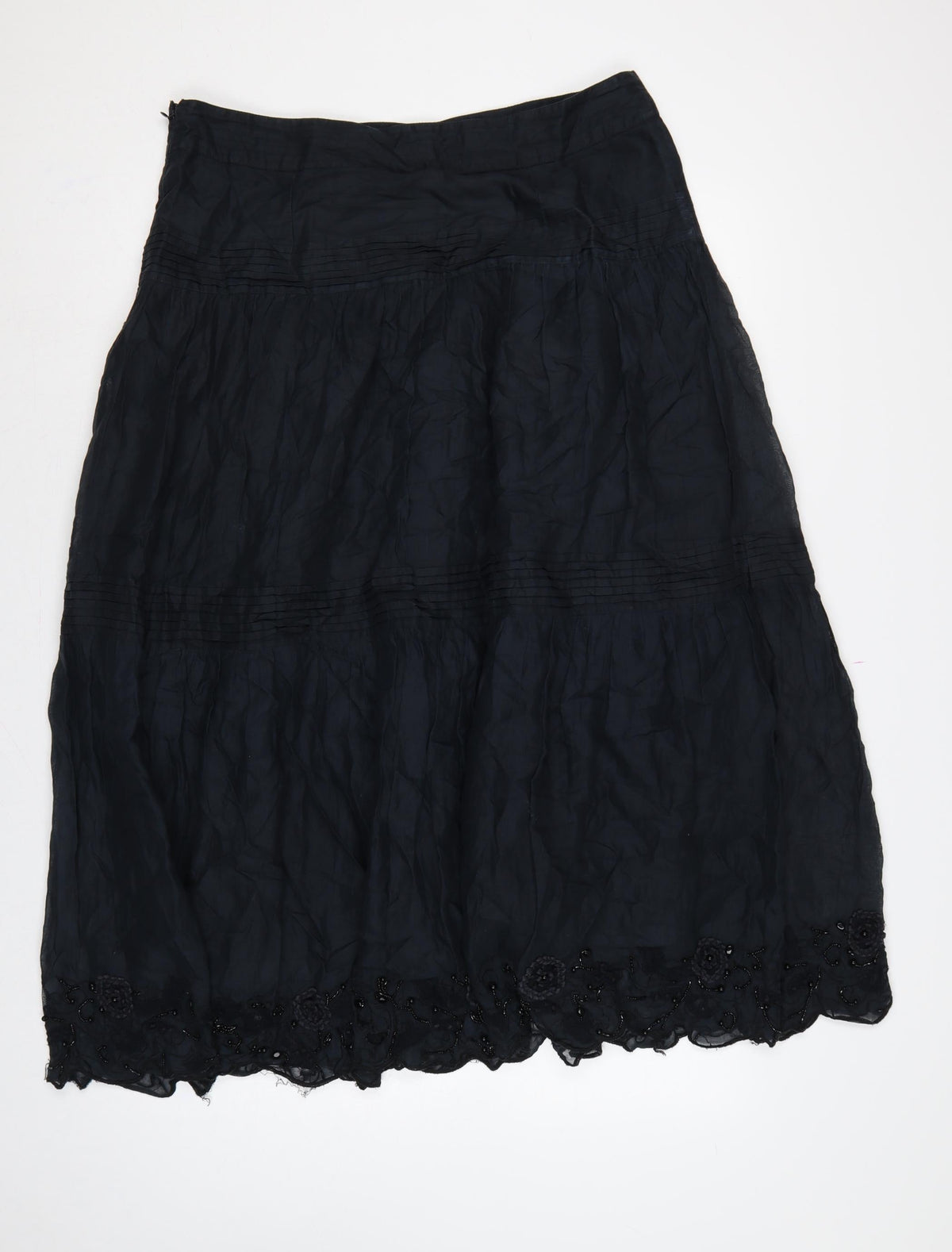 Whistles Women’s Black UK 12 A-Line Midi Cotton Beaded Lace Skirt