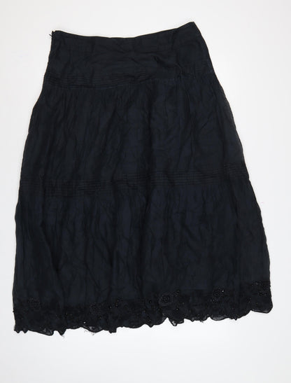 Whistles Women’s Black UK 12 A-Line Midi Cotton Beaded Lace Skirt