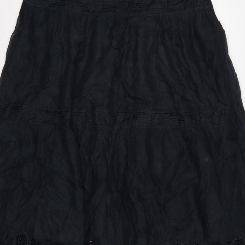 Whistles Women’s Black UK 12 A-Line Midi Cotton Beaded Lace Skirt
