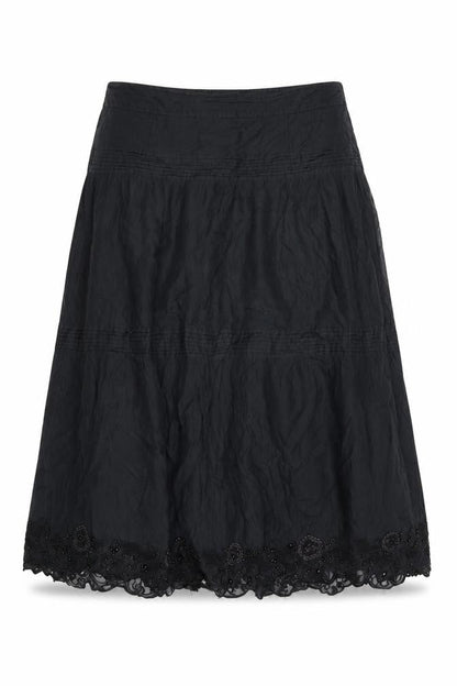 Whistles Women’s Black UK 12 A-Line Midi Cotton Beaded Lace Skirt