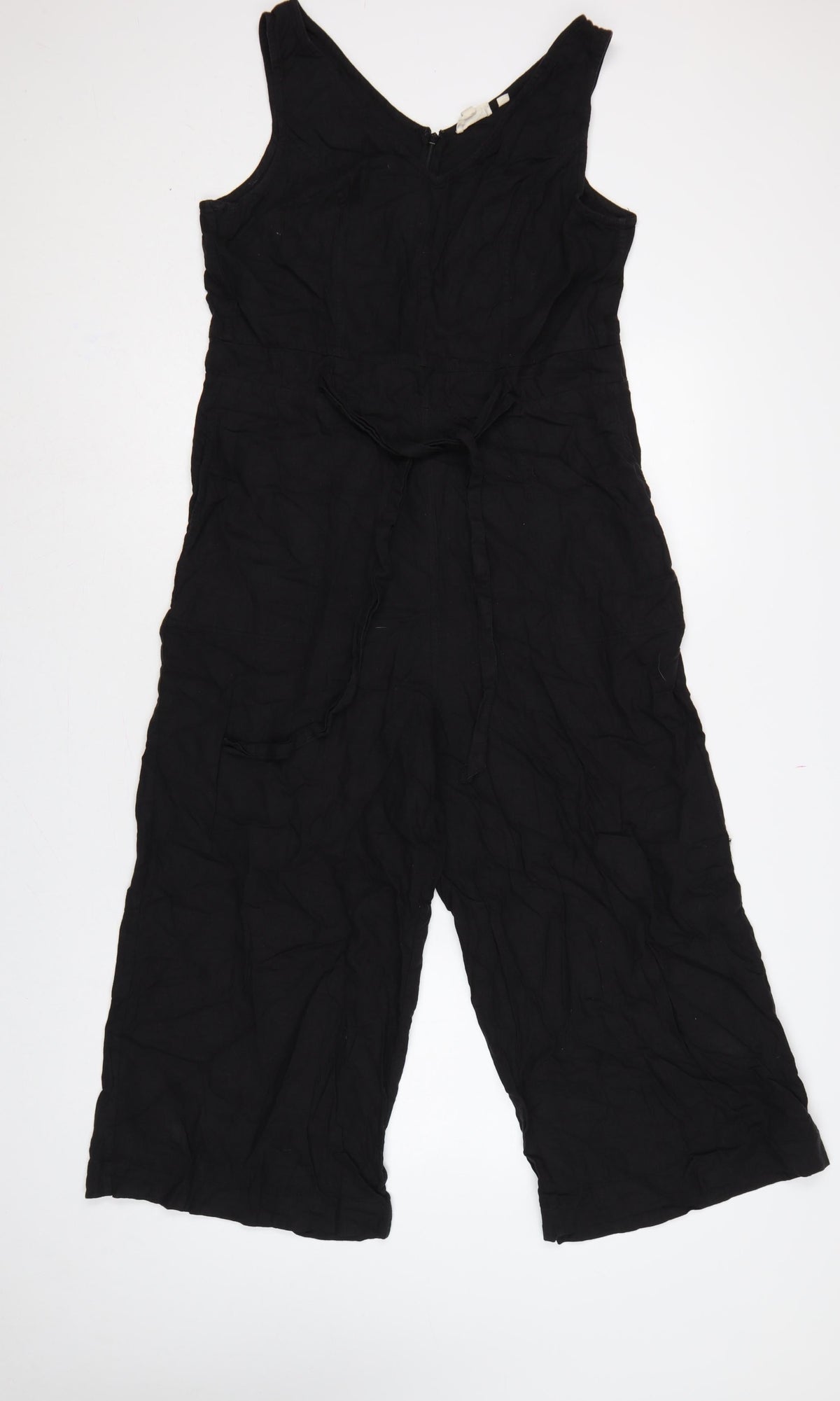 Fat Face Women Black UK 12 Linen Blend Wide-Leg Sleeveless Jumpsuit