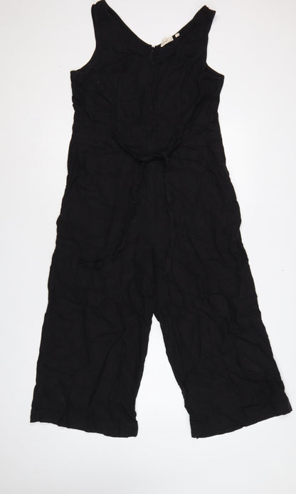 Fat Face Women Black UK 12 Linen Blend Wide-Leg Sleeveless Jumpsuit