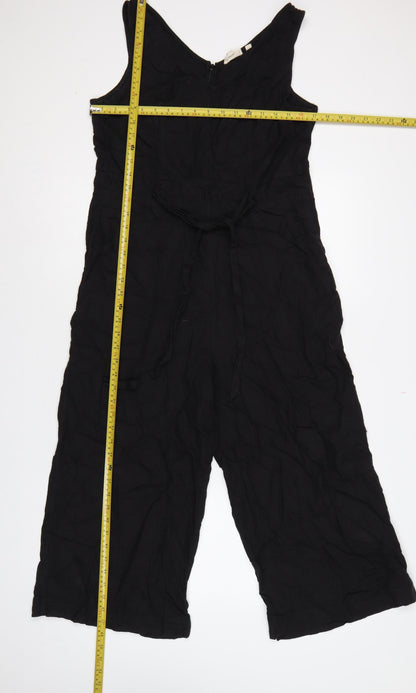 Fat Face Women Black UK 12 Linen Blend Wide-Leg Sleeveless Jumpsuit