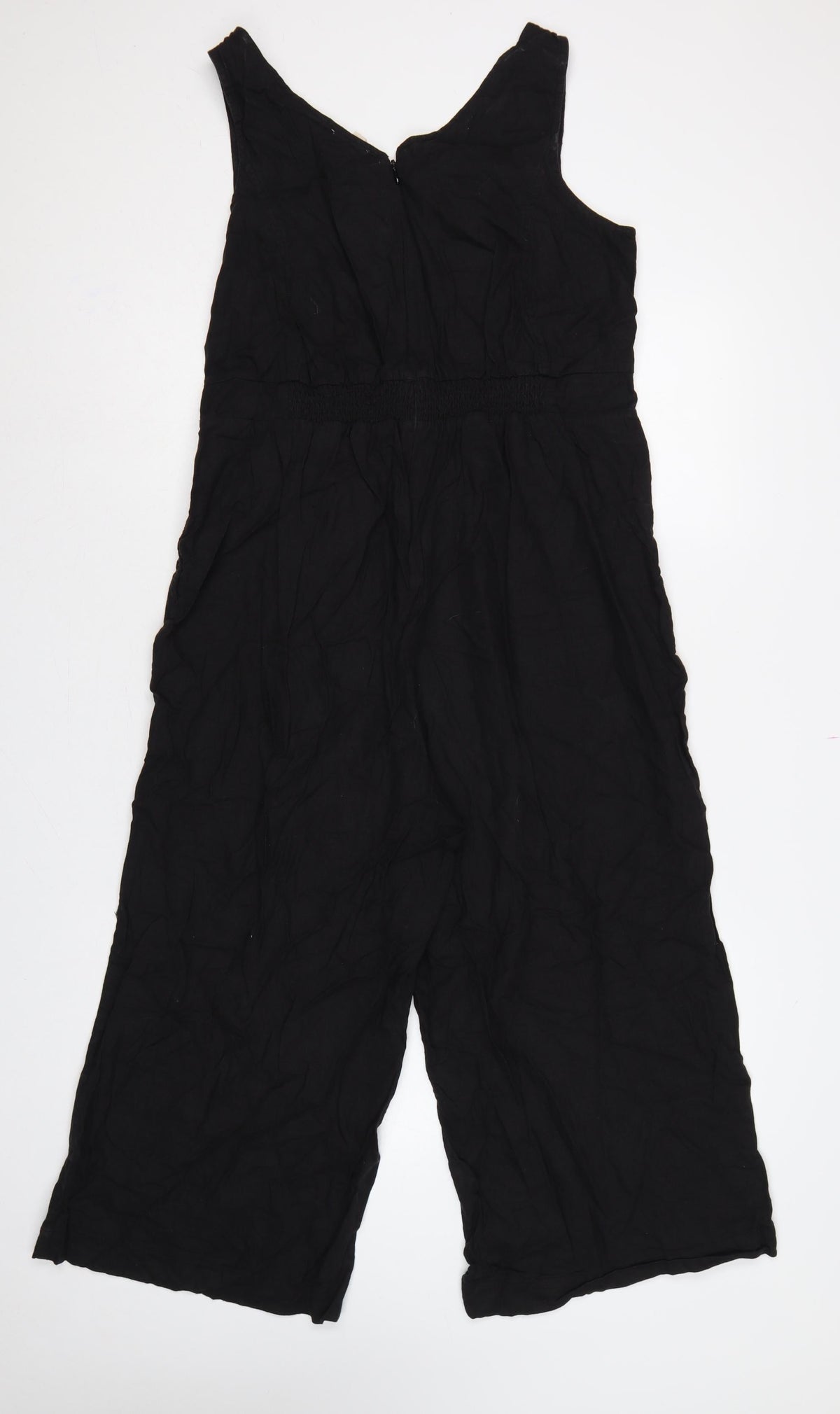 Fat Face Women Black UK 12 Linen Blend Wide-Leg Sleeveless Jumpsuit