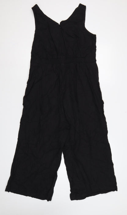 Fat Face Women Black UK 12 Linen Blend Wide-Leg Sleeveless Jumpsuit