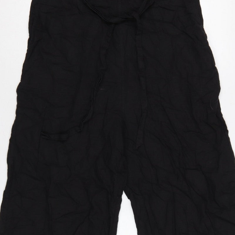 Fat Face Women Black UK 12 Linen Blend Wide-Leg Sleeveless Jumpsuit