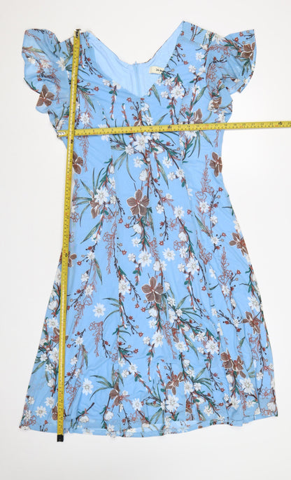 Jolie Moi Women Blue Floral Fit & Flare Midi Dress Size 16