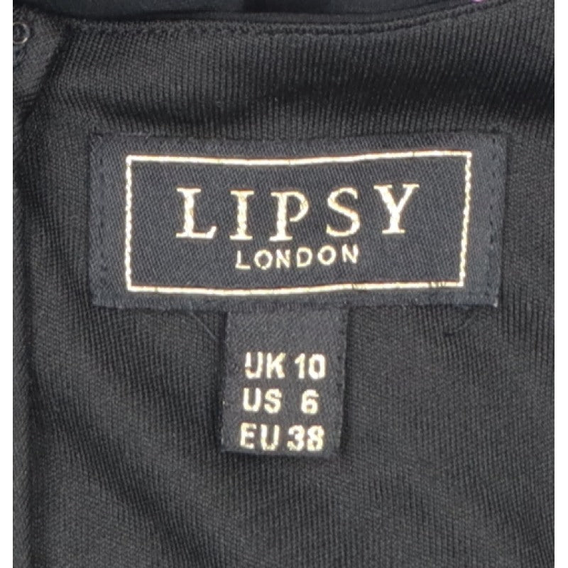 Lipsy Women Black Floral UK 10 Hi-Low Fit & Flare Chiffon Dress