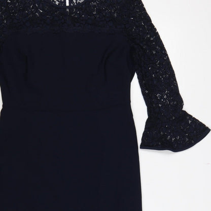 Phase Eight Women Blue UK 12 A-Line Lace Bell Sleeve Knee Dress