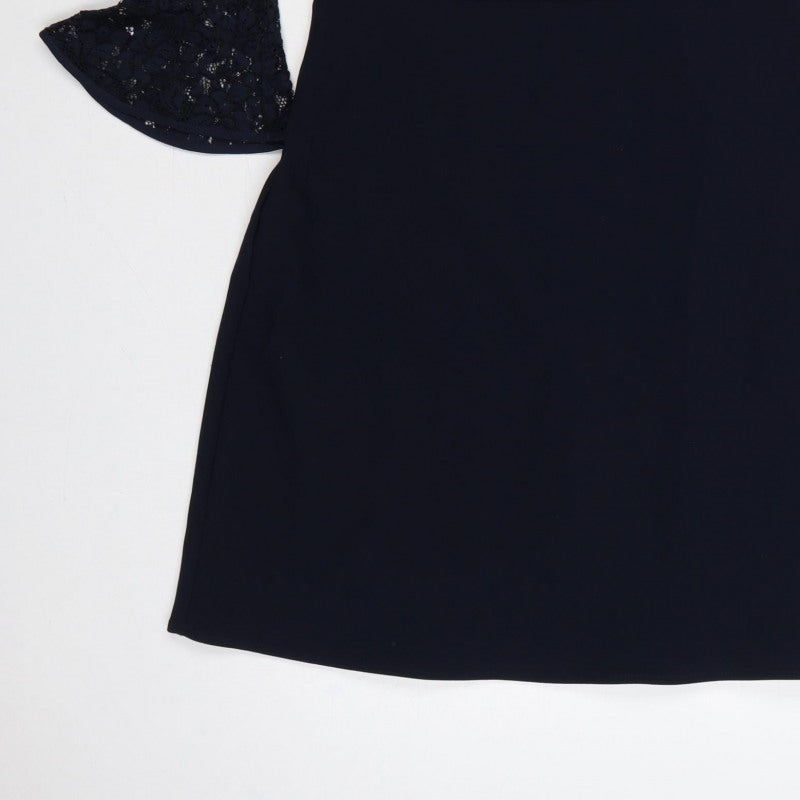 Phase Eight Women Blue UK 12 A-Line Lace Bell Sleeve Knee Dress