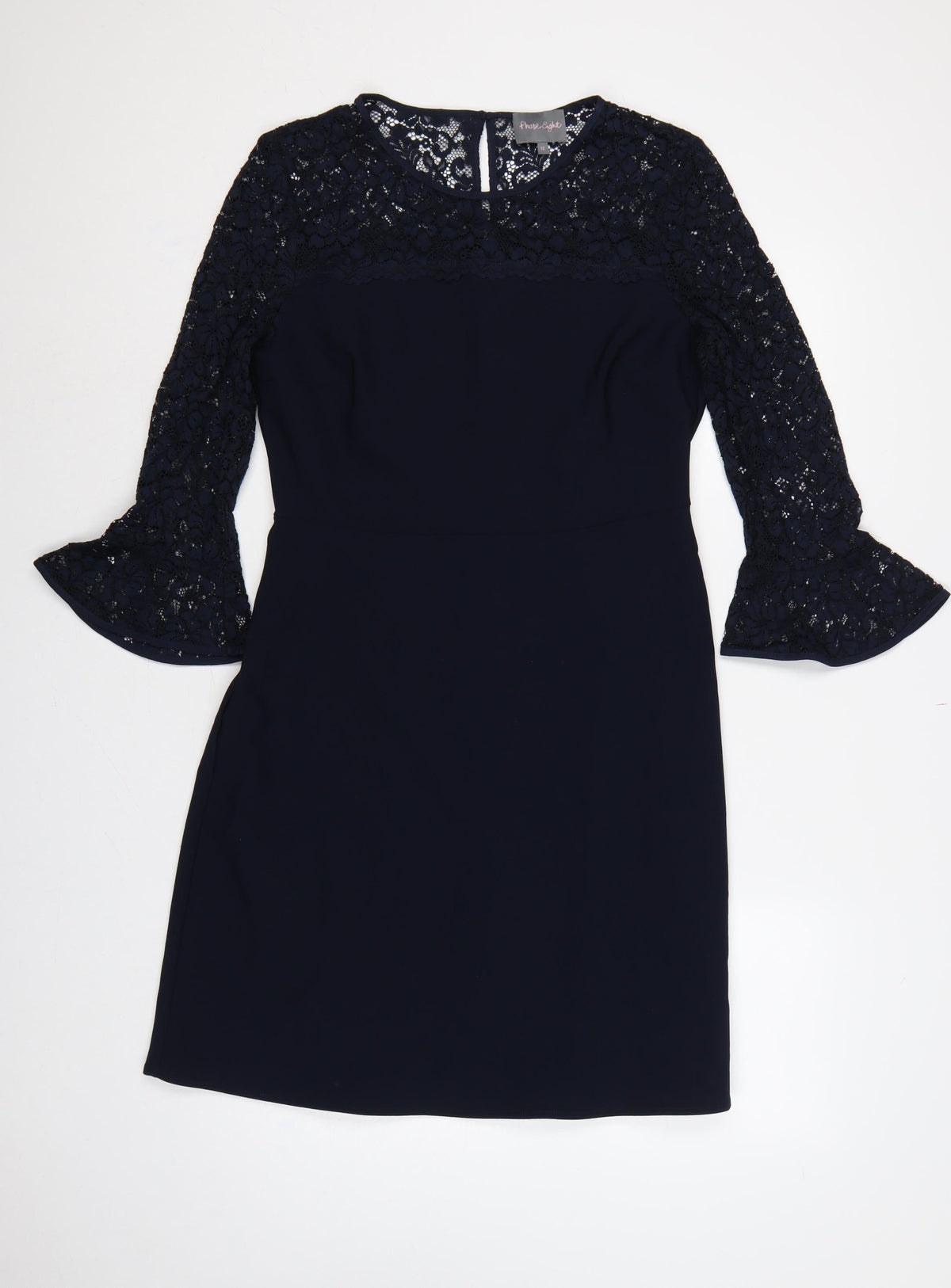 Phase Eight Women Blue UK 12 A-Line Lace Bell Sleeve Knee Dress