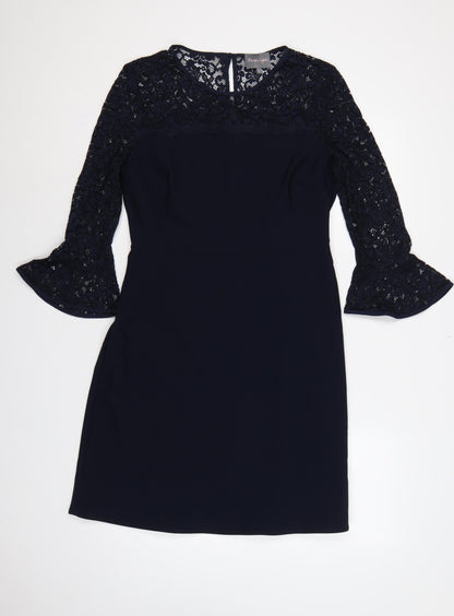 Phase Eight Women Blue UK 12 A-Line Lace Bell Sleeve Knee Dress