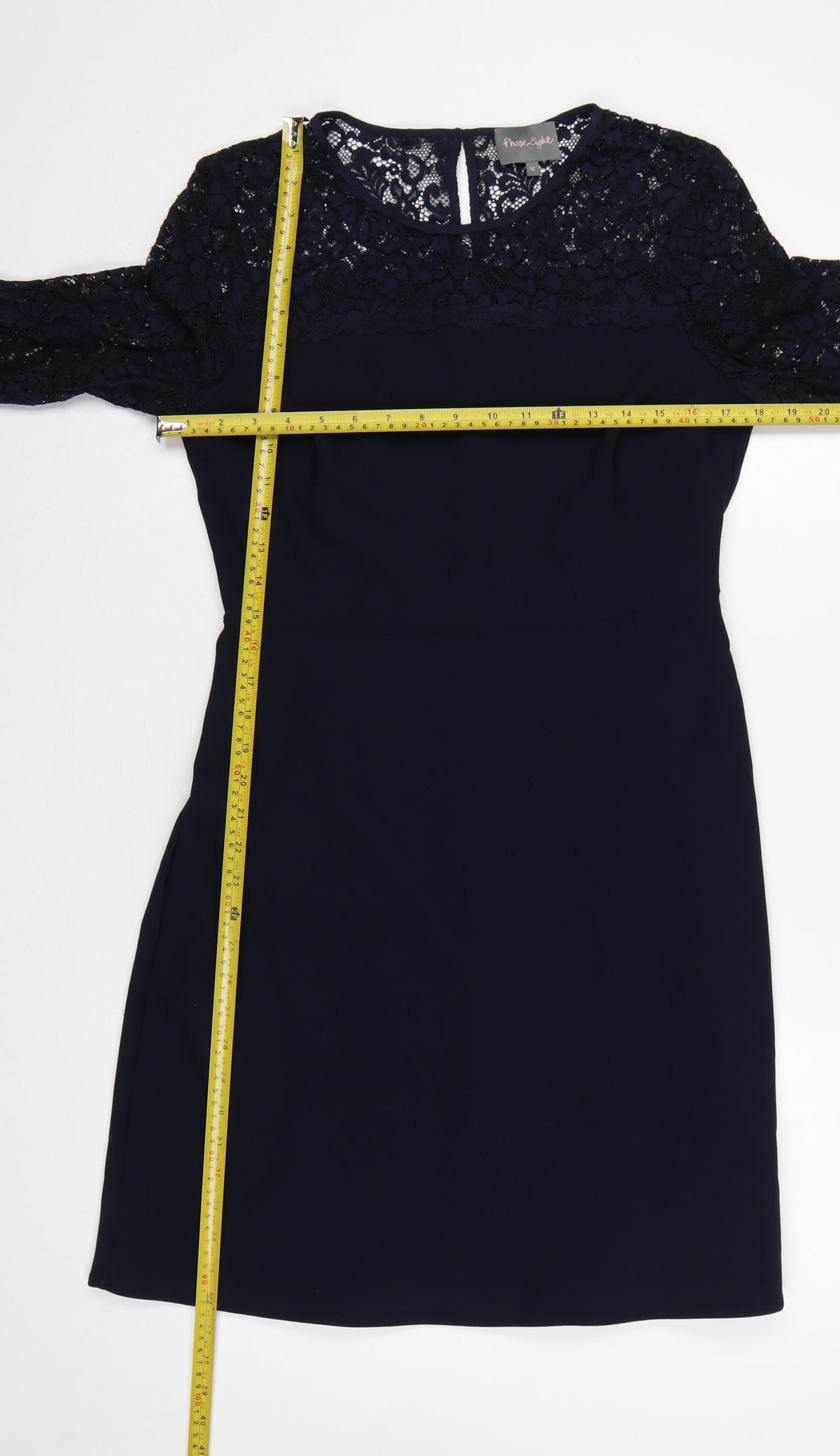 Phase Eight Women Blue UK 12 A-Line Lace Bell Sleeve Knee Dress