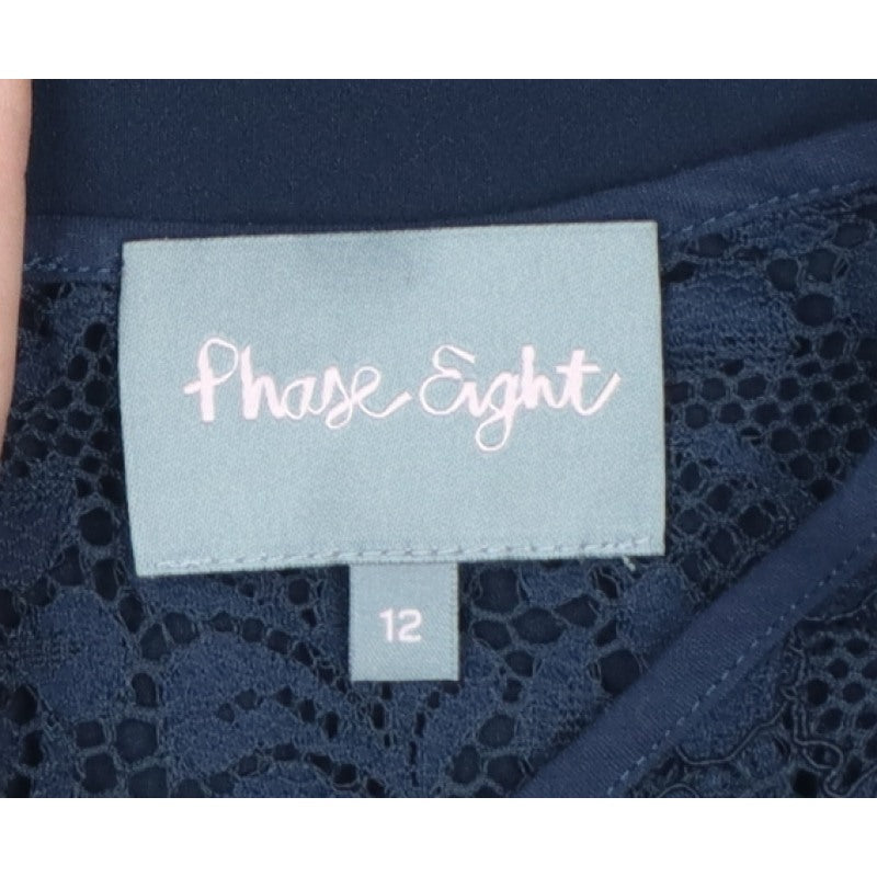 Phase Eight Women Blue UK 12 A-Line Lace Bell Sleeve Knee Dress