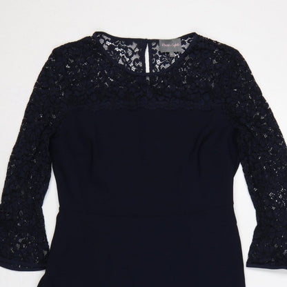 Phase Eight Women Blue UK 12 A-Line Lace Bell Sleeve Knee Dress