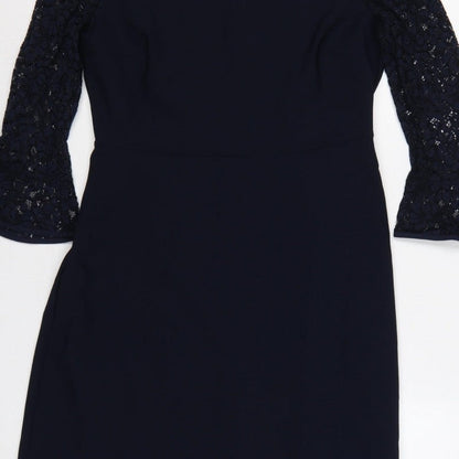 Phase Eight Women Blue UK 12 A-Line Lace Bell Sleeve Knee Dress