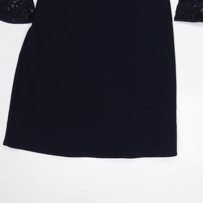 Phase Eight Women Blue UK 12 A-Line Lace Bell Sleeve Knee Dress