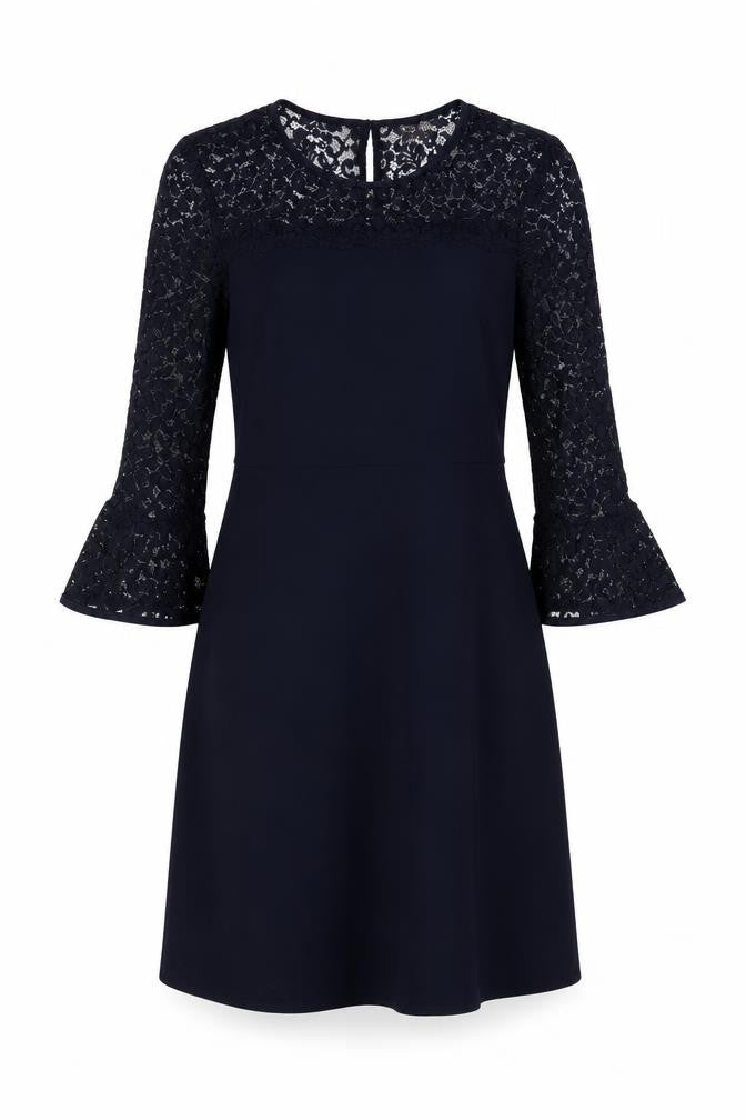 Phase Eight Women Blue UK 12 A-Line Lace Bell Sleeve Knee Dress