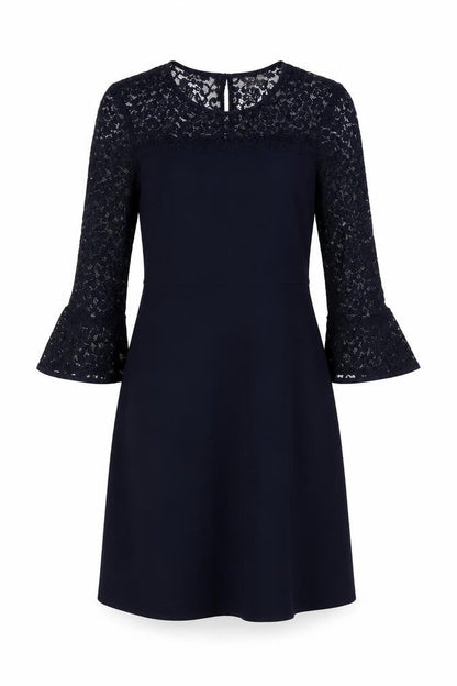 Phase Eight Women Blue UK 12 A-Line Lace Bell Sleeve Knee Dress