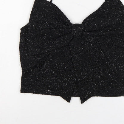 H&M Women Black Glitter Knit V-Neck Spaghetti Strap Cami Tank Top L