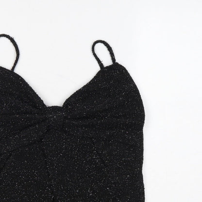 H&M Women Black Glitter Knit V-Neck Spaghetti Strap Cami Tank Top L