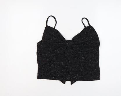 H&M Women Black Glitter Knit V-Neck Spaghetti Strap Cami Tank Top L
