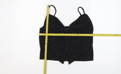 H&M Women Black Glitter Knit V-Neck Spaghetti Strap Cami Tank Top L
