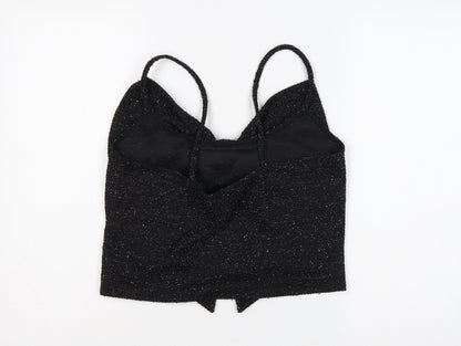 H&M Women Black Glitter Knit V-Neck Spaghetti Strap Cami Tank Top L