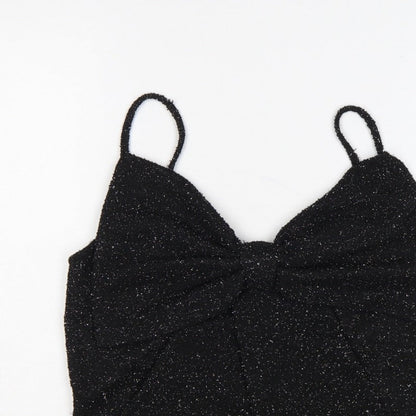 H&M Women Black Glitter Knit V-Neck Spaghetti Strap Cami Tank Top L