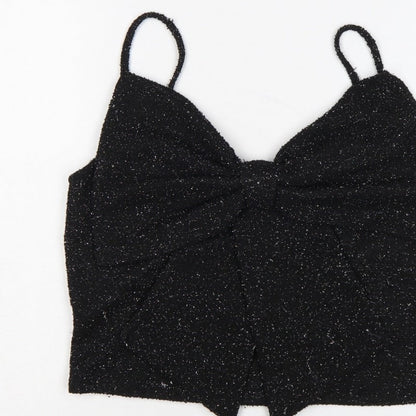 H&M Women Black Glitter Knit V-Neck Spaghetti Strap Cami Tank Top L