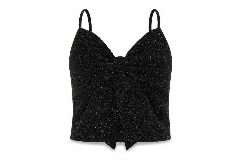 H&M Women Black Glitter Knit V-Neck Spaghetti Strap Cami Tank Top L