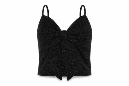 H&M Women Black Glitter Knit V-Neck Spaghetti Strap Cami Tank Top L
