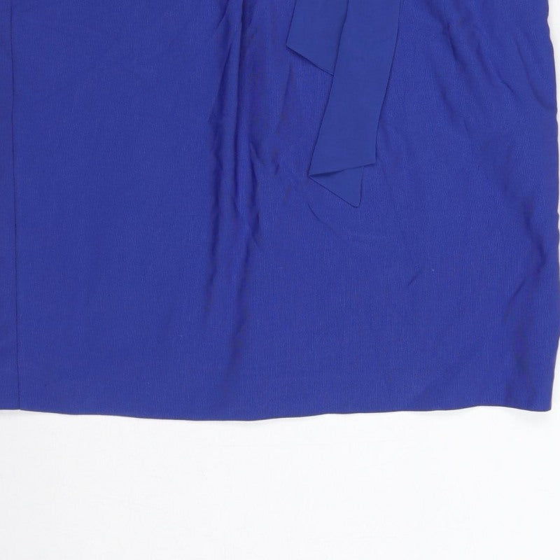 Marks & Spencer Per Una Women Blue UK 10 Pencil Knee Skirt Tie Belt