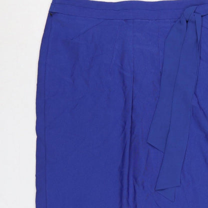 Marks & Spencer Per Una Women Blue UK 10 Pencil Knee Skirt Tie Belt